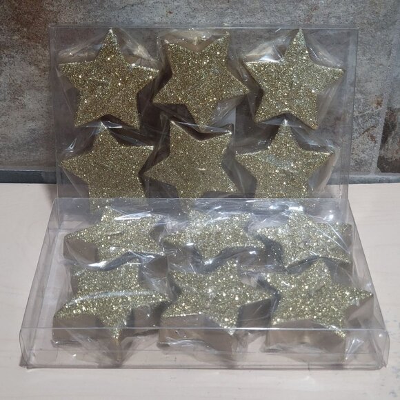Gold Glitter Star Shaped Floating Candles Tea Lights Set of 2 - Picture 1 of 8